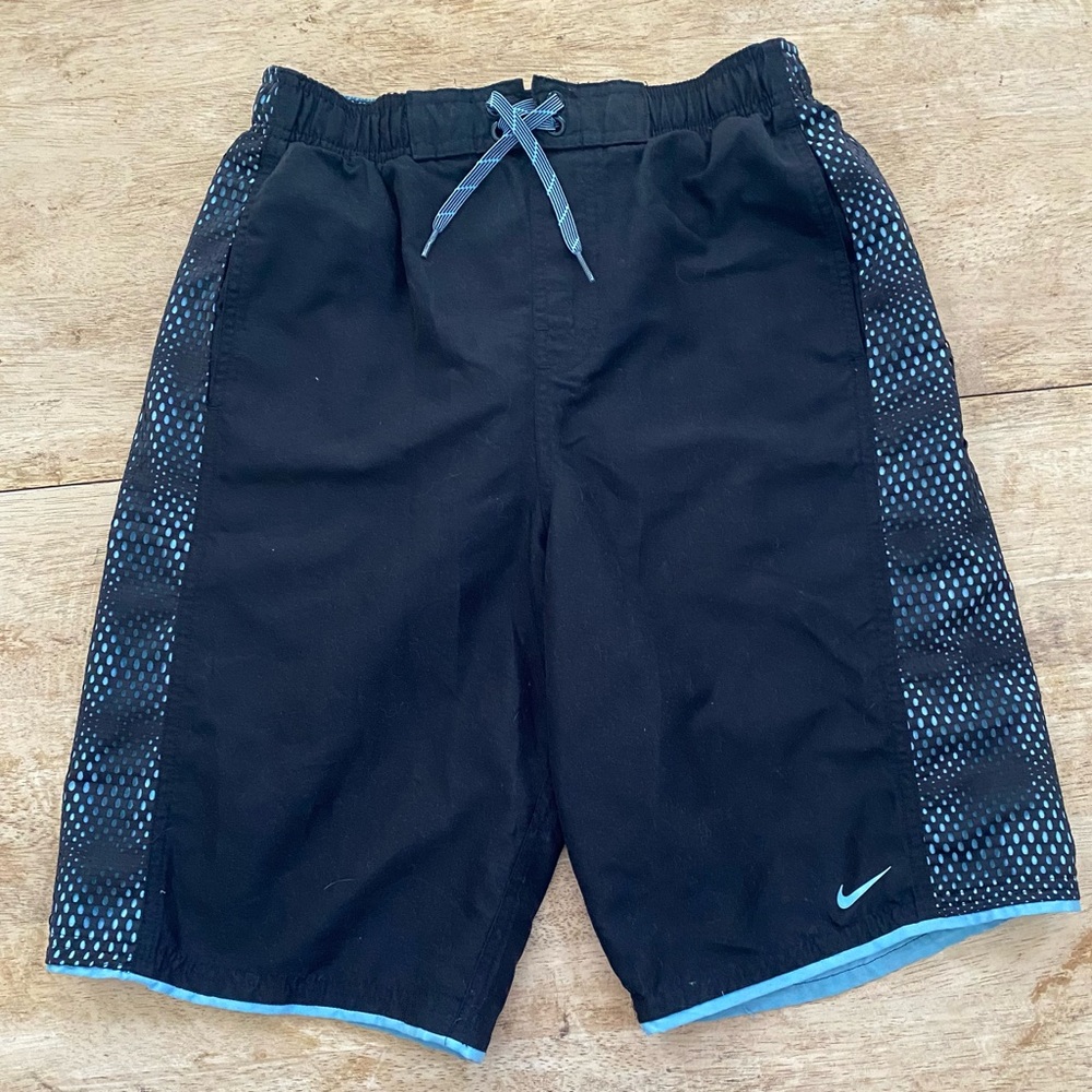 Nike‎ Men’s Sz S Black/Lt Blue Swim Trunks